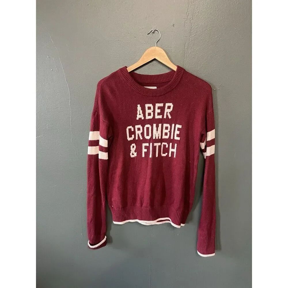 Abercrombie & Fitch Mens Red Knit Spellout Pullover Sweatshirt Size Small